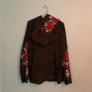 Johnny Was camouflage hoodie with floral embroidery